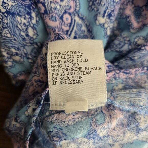 Marina Luna Blouse Plus Size 2X Blue Pink Damask Print Hi Low Hem Top SOLD ON EB - Picture 9 of 10